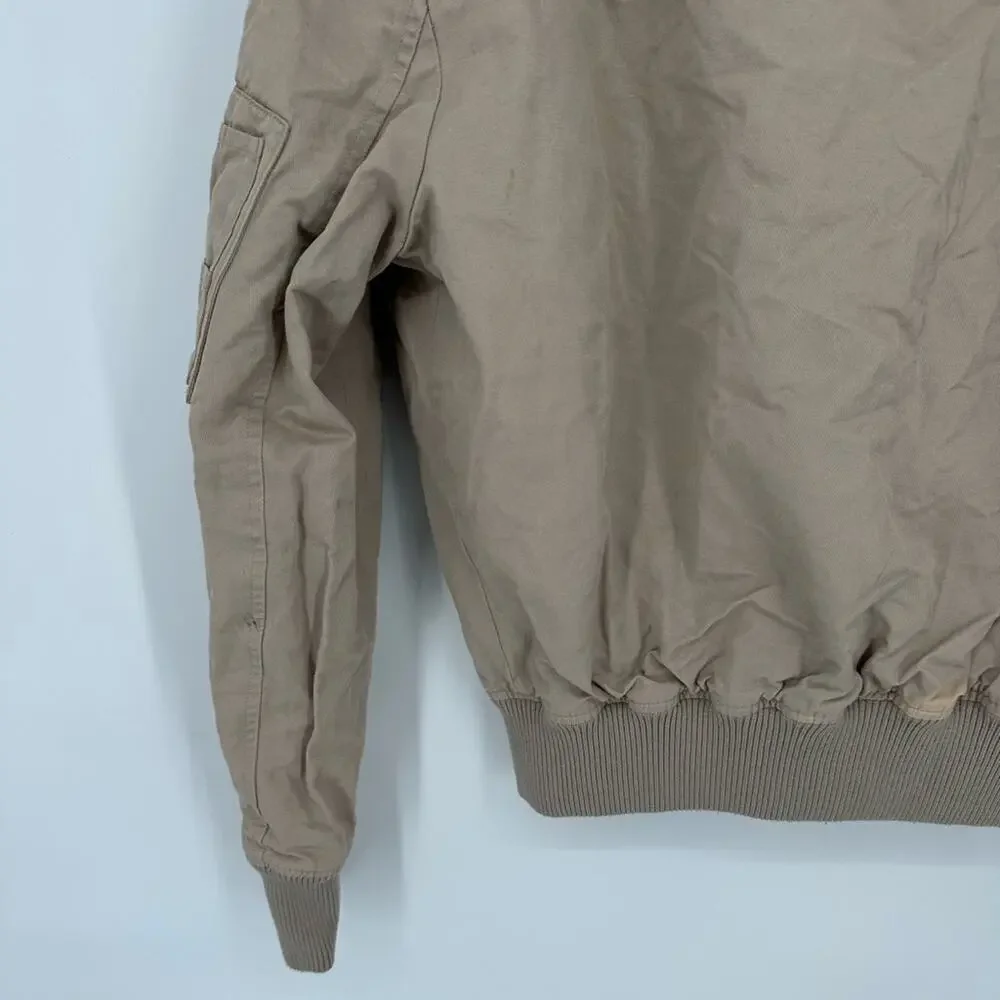 AMI PARIS Beige Bomber Jacket Designer Size Small Full Zip Classic Cotton Linen